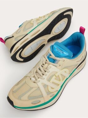 Valentino Cream, Teal & Pink Mesh Leather Sneakers